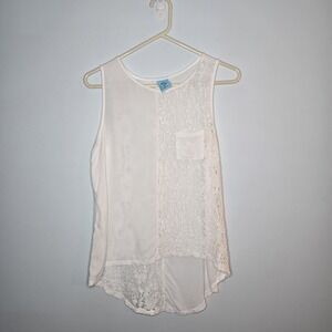 Vintage Y2K H.i.p Happening In The Present White Tank Top Lace Hi Low...